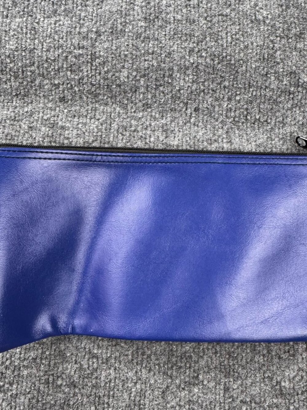 Vintage Blue Faux Leather Zipper Bank Deposit Cash Money Pouch Pencil Case 11"